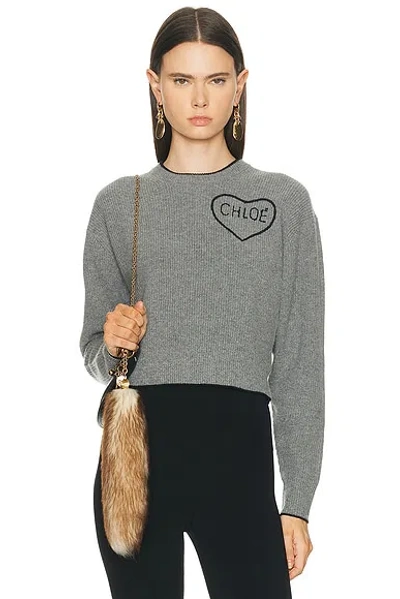 Chloé Embroidered Heart Logo Sweater In Gray