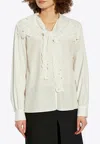 Chloé Embroidered Lavallière Button-up Shirt In White