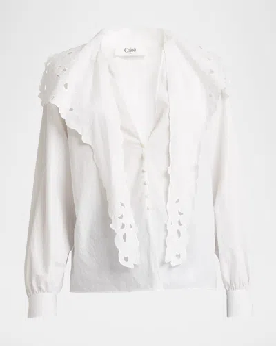 CHLOÉ EMBROIDERED LAVALLIÈRE COTTON SHIRT