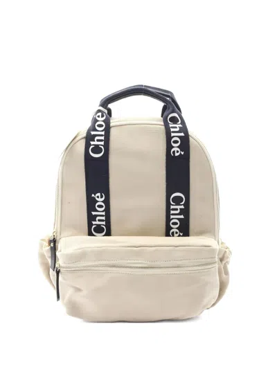 Pre-owned Chloé Embroidered-logo Backpack In Neutral