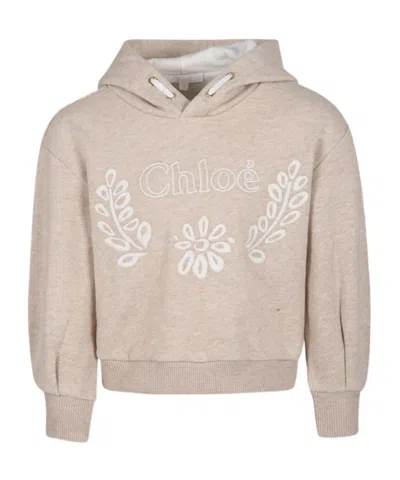 Chloé Embroidered-logo Cotton Hoodie In Nude