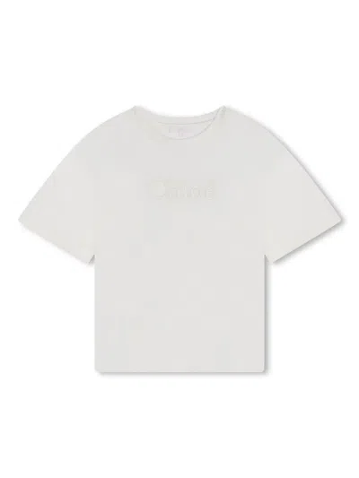 Chloé Kids' Embroidered-logo Cotton T-shirt In 白色