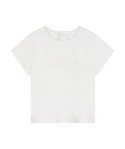 Chloé Embroidered-logo Cotton T-shirt In White