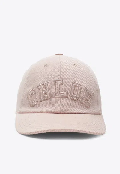 Chloé Embroidered Logo Denim Cap In Pink