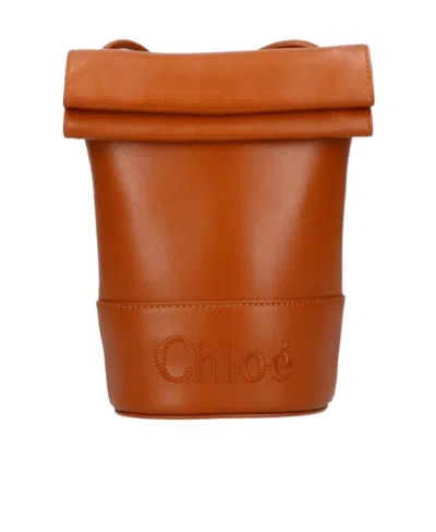 Chloé Embroidered-logo Leather Mini Bag In Brown