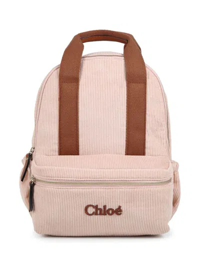 Chloé Kids' Embroidered-logo Organic-cotton Backpack In Pink