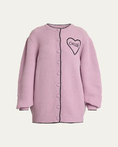 Chloé Embroidered Logo Rib Oversized Cardigan