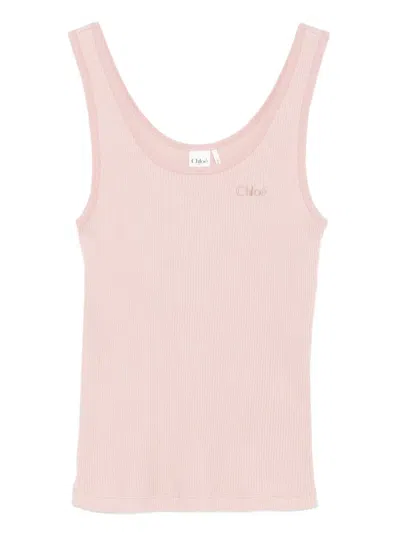 Chloé Embroidered-logo Tank Top In Pink