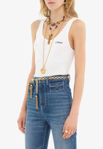 Chloé Embroidered Logo Tank Top In White