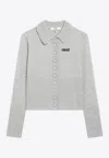 Chloé Wool Cardigan Logo Long Sleeves Scalloped Collar In Multi