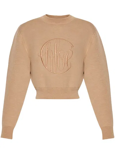 Chloé Logo Wool Sweater In Beige