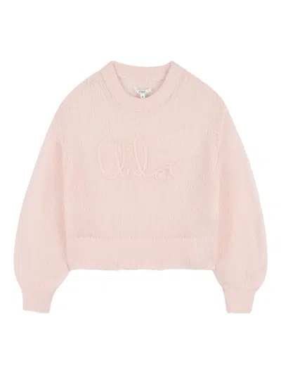 Chloé Kids' Embroidered Long-sleeve Sweater In Neutral