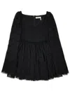 Chloé Square Neckline Flared Sleeves Sheer Overlay Embroidered In Black