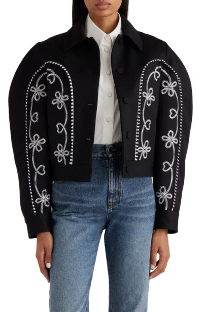 CHLOÉ EMBROIDERED PUFF SHOULDER WOOL JACKET