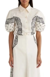 CHLOÉ EMBROIDERED PUFF SLEEVE BUTTON-UP SHIRT