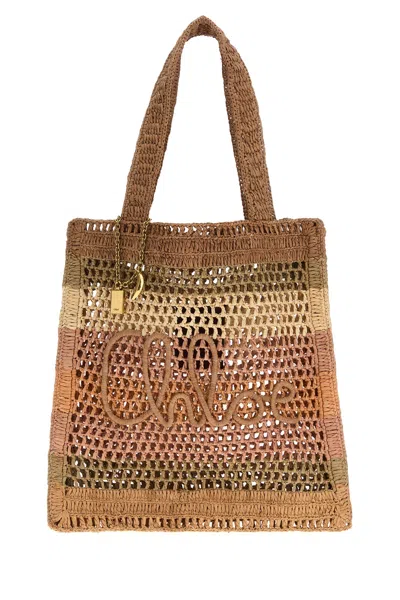 CHLOÉ BORSA SHOPPING SUMMER BANANA IN RAFIA RICAMATA  DONNA