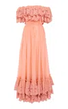 Chloé Embroidered Ruffle Cotton Maxi Dress In Pink
