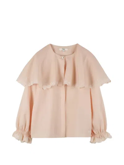 Chloé Babies' Embroidered Ruffled-collar Blouse In Brown
