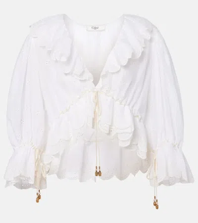 Chloé Embroidered Ruffled Cotton Blouse