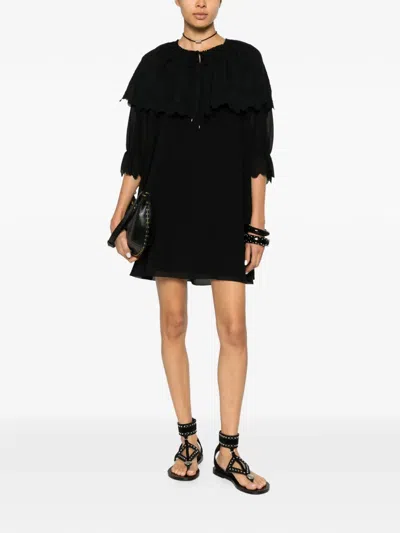 Chloé Embroidered Scalloped-edge Dress In Black