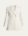 Chloé Eyelet Floral Jacquard Double Breasted Cotton Blend Jacket In White