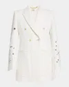 Chloé Eyelet Floral Jacquard Double Breasted Cotton Blend Jacket