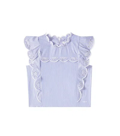 CHLOÉ EMBROIDERED STRIPED COTTON POPLIN TOP