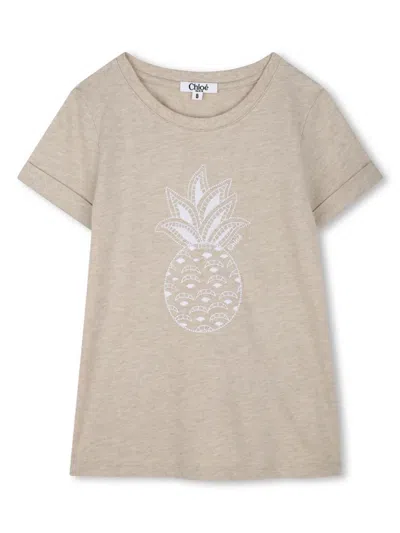 Chloé Kids' Embroidered T-shirt In Neutrals