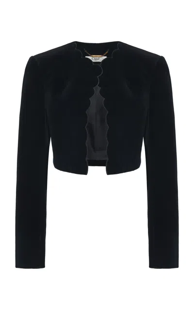 Chloé Cropped Spencer Jacket In Soft Cavalry Cotton In Black