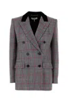 Chloé Double-breasted Velvet-trimmed Checked Wool Blazer In Multi