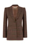 Chloé Single-breasted Checked Brown Wool Jacket Women In Brown