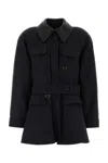 Chloé Wool Belted Jacket With Leather Collar Clothing In Black