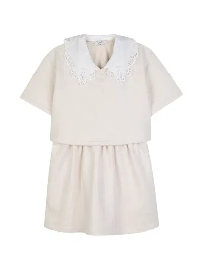 Chloé Kids' Embroidered-collar Short-sleeve Dress In Animal Print