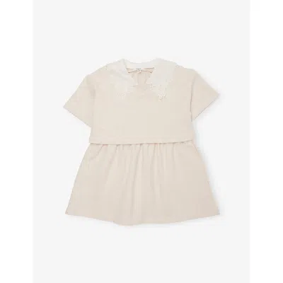 Chloé Kids' Embroidered-logo Short-sleeve Cotton Dress 4-12 Years Chine Ecru In Neutral