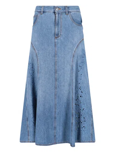 Chloé Embroidery Midi Skirt In Blue
