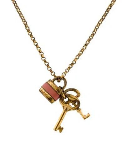 Pre-owned Chloé Enamel Lock & Key Pendant Necklace, 16.75" In Multi