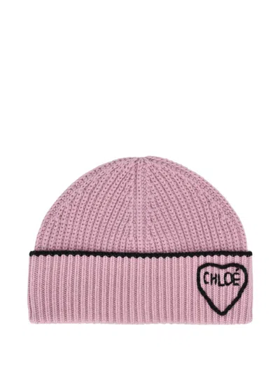 Chloé Encaur Wool And Cashmere Beanie In Pink