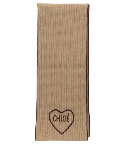 Chloé Heart-embroidered Scarf In Pattern