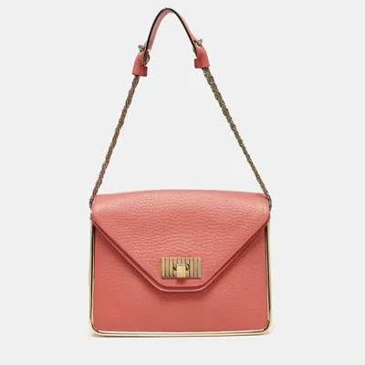 Pre-owned Chloé English Rose Pebbled Leather Medium Sally Flap Shoulder Bag In Red