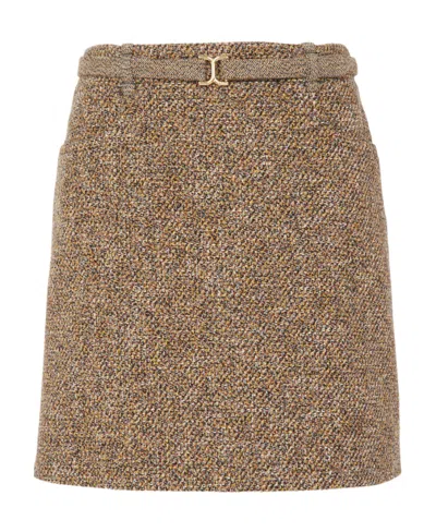 Chloé Engraved-buckle Embellished Tweed Jacket In Brown