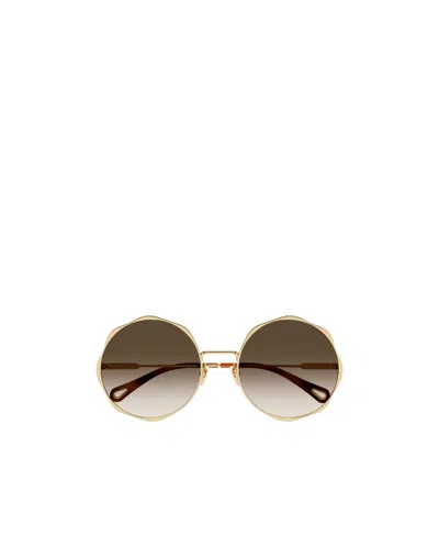 Chloé Engraved-logo Round-frame Sunglasses In Brown
