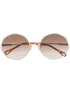 Chloé Engraved-logo Round-frame Sunglasses In Gold