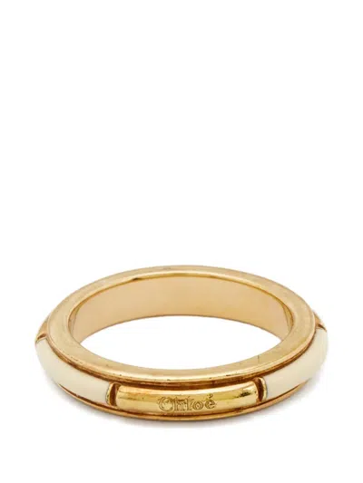 Pre-owned Chloé Engraved-logo Band Ring In Gold