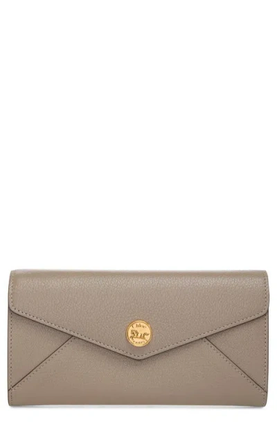 Chloé Envelope Long Wallet With Flap In Grained Leather In Neutral