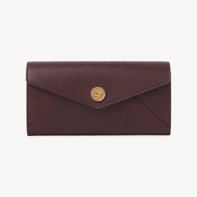 Chloé Envelope Long Wallet With Flap In Grained Leather In Brown
