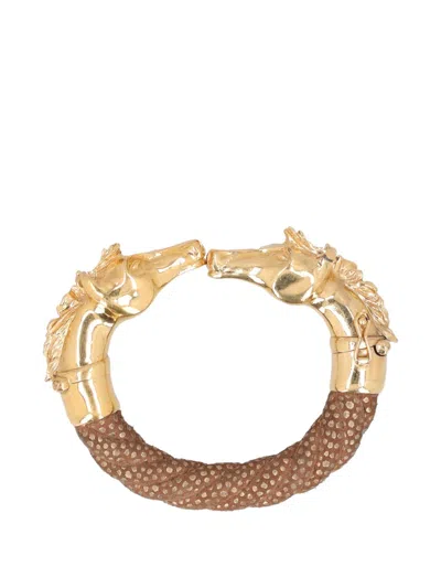 Pre-owned Chloé Equestrian Double Horse Bangle Bracelet In Gold