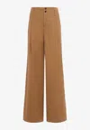 Chloé Pleated Garment-dyed Cotton-canvas Straight-leg Pants In Brown