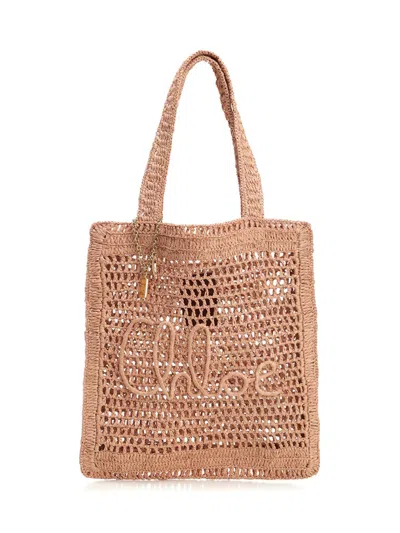 Chloé Estate Banana Shoulder Bags Beige In Pink