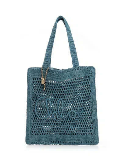 Chloé Cerulean Blue Raffia Estate Banana Shopping Bag
