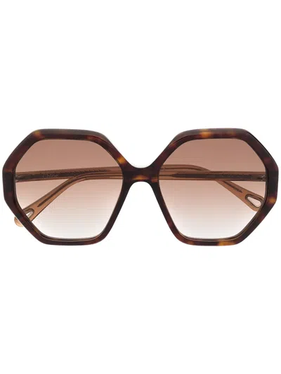 Chloé Esther Hexagonal-frame Sunglasses In Brown